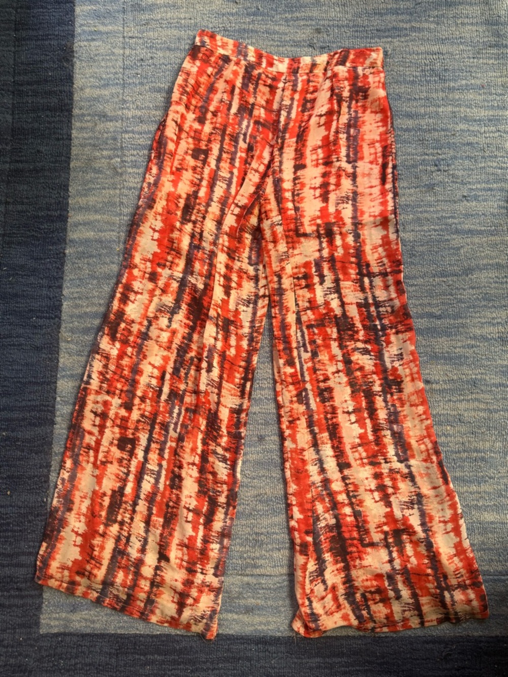 !!!SOLD!!! Coral Abstract Print Sheer Wide-Leg Pants With Shorts Palazzo Pants